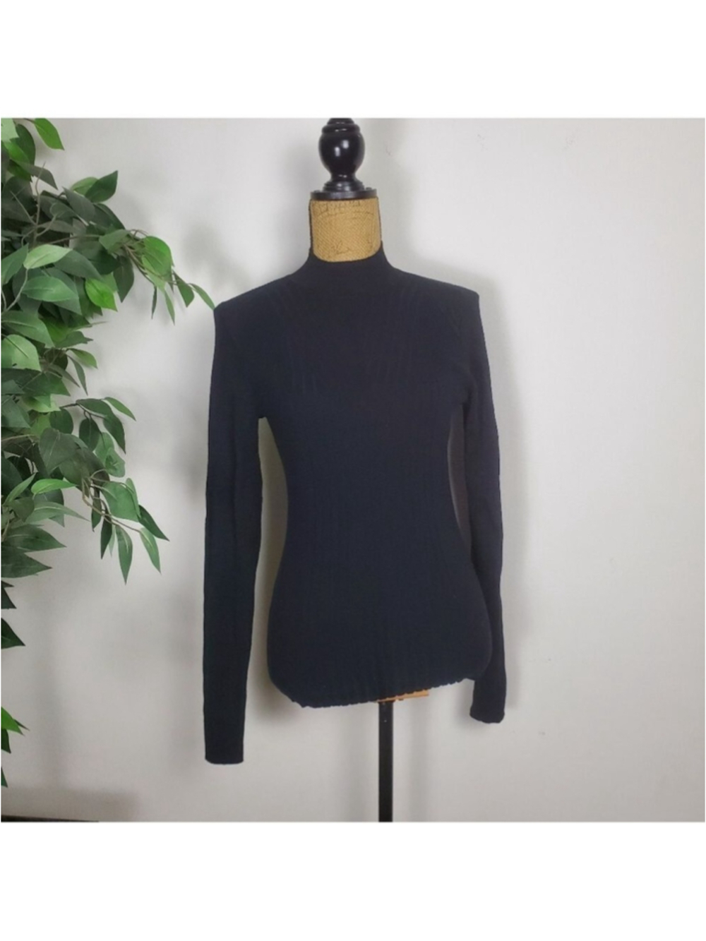 INC International Concepts Mock-Neck Ribbed Black Sweater Size Small